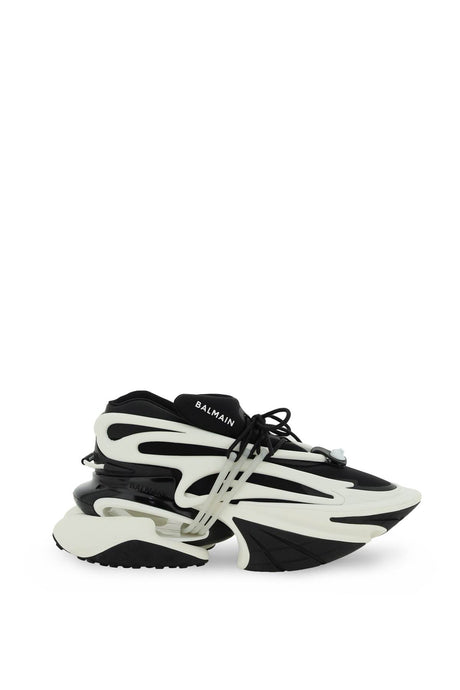 BALMAIN Men's Black Unicorn-Neoprene Calfskin Sneakers for FW23