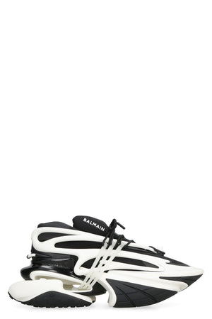 BALMAIN Men's Black Unicorn-Neoprene Calfskin Sneakers for FW23