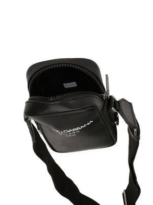 Men's Black Leather Messenger Bag - FW23