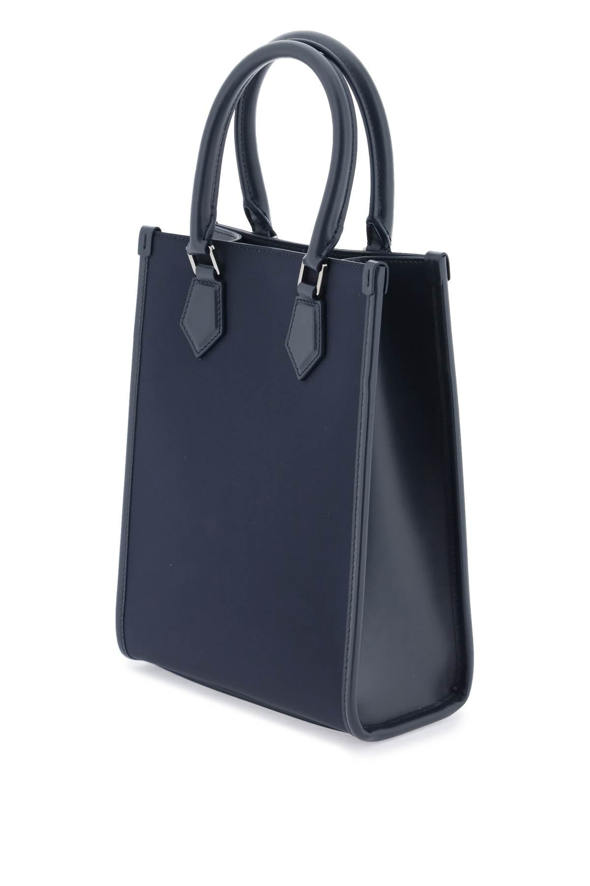DOLCE & GABBANA Navy Small Nylon and Leather Trim Tote Bag with Rubberized Logo for Men