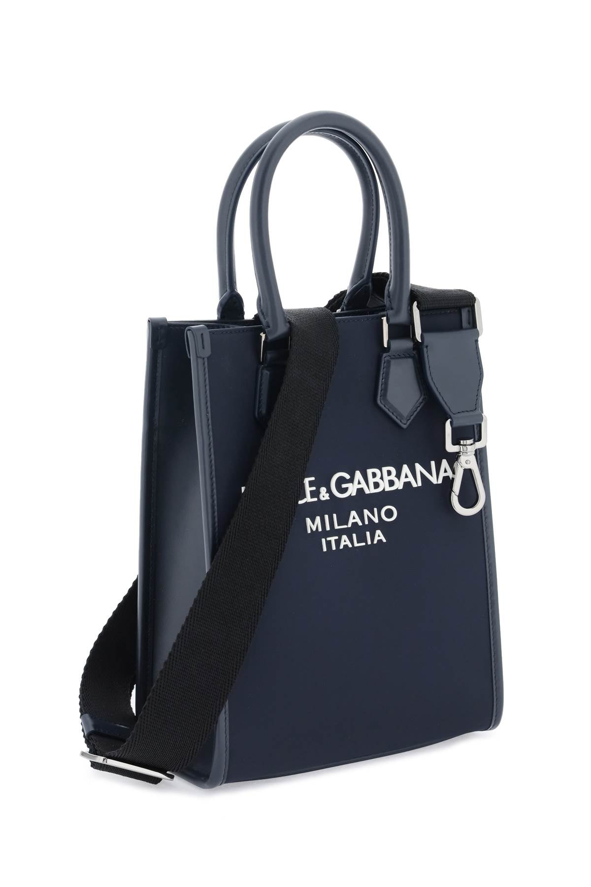 DOLCE & GABBANA Small Beige Nylon Tote with Leather Trim and Rubberized Logo for Men, FW23