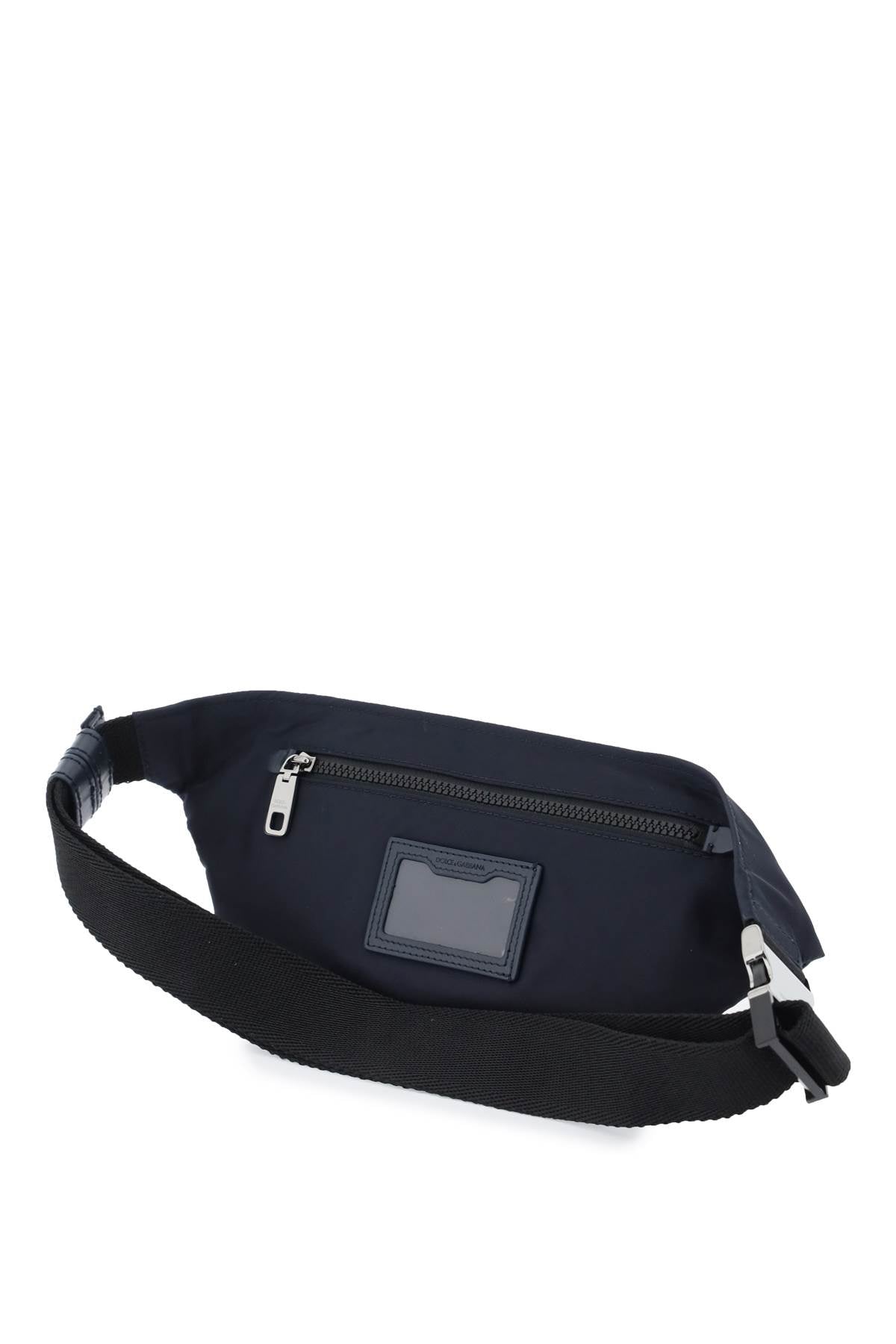 Blue Nylon Belt Bag with Rubberized Logo and Metal Hardware