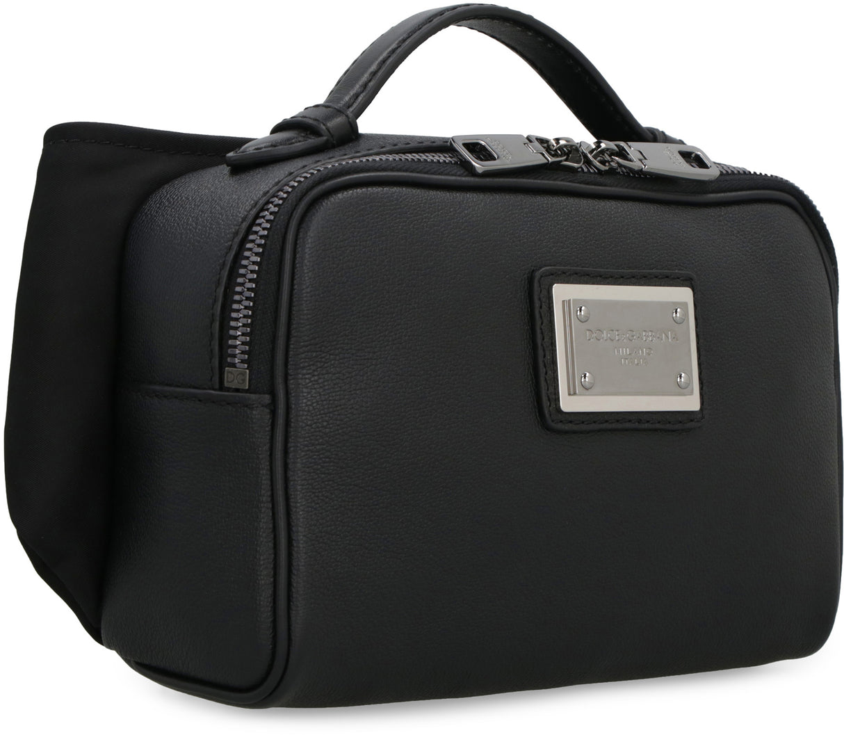 حقيبة جلدية سوداء بحزام وشعار للرجال - مجموعة FW23