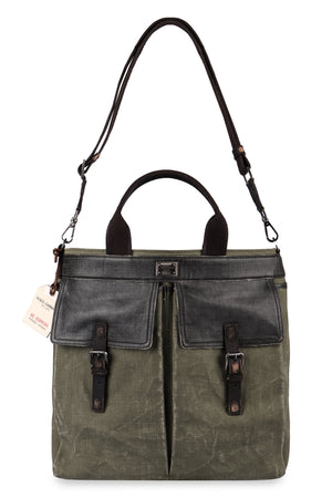 DOLCE & GABBANA Green Canvas Tote Bag with Leather Details and Adjustable Shoulder Strap