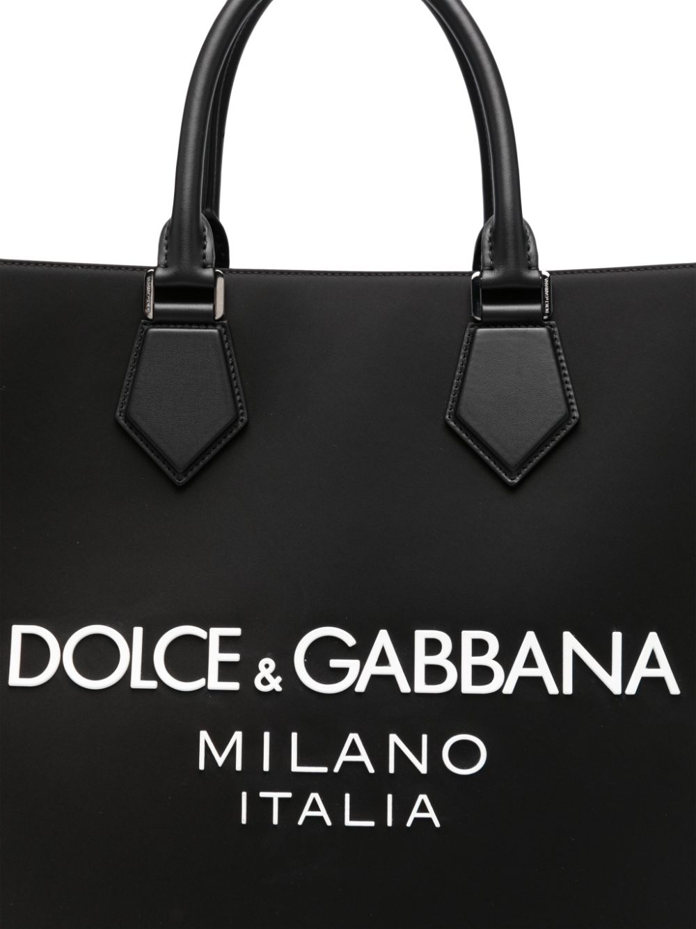 DOLCE & GABBANA Large Embossed Logo Nylon Tote Bag with Leather Accents and Shoulder Strap for Men