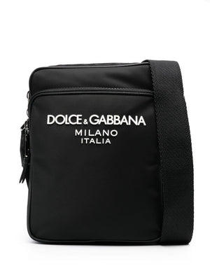 DOLCE & GABBANA กระเป๋าสะพายข้างชายสีน้ำเงินผ้าไนลอนพร้อมรายละเอียดหนังและสายสะพายปรับได้ สำหรับซีซั่น SS24