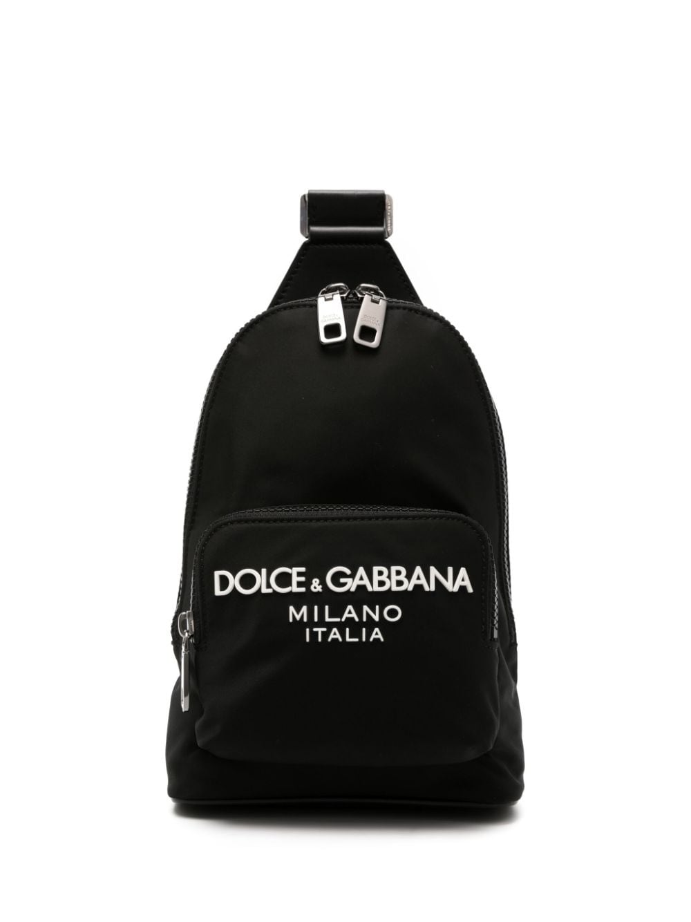 DOLCE & GABBANA Black/White Logo-Appliqué Zipped Backpack for Men