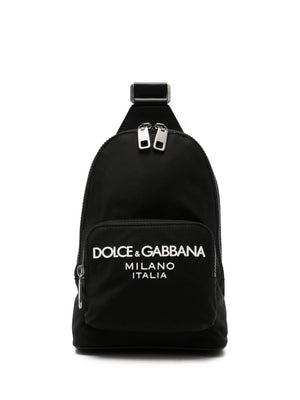 DOLCE & GABBANA Black/White Logo-Appliqué Zipped Backpack for Men