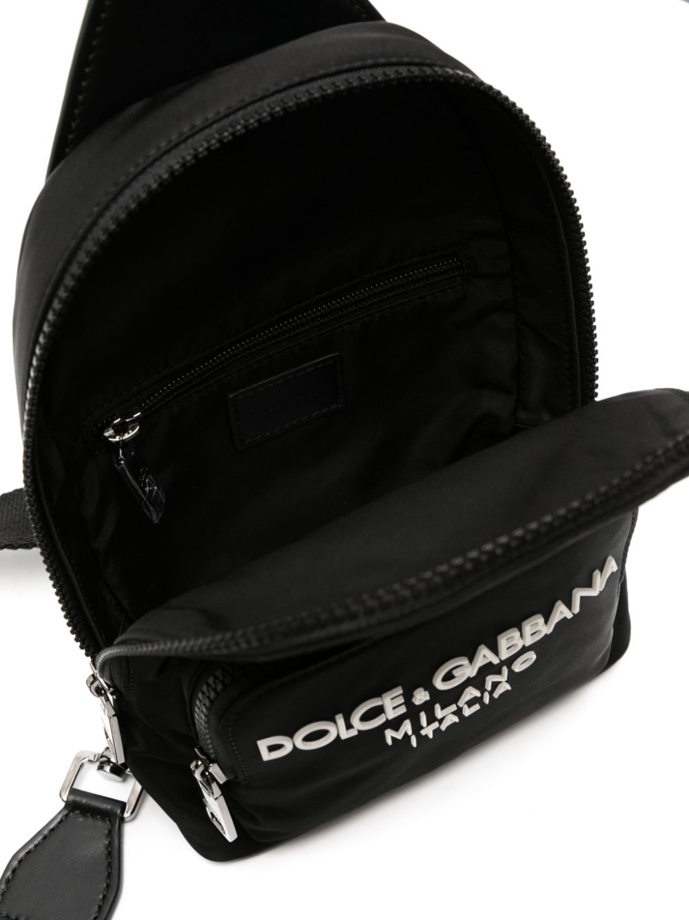 DOLCE & GABBANA Black/White Logo-Appliqué Zipped Backpack for Men