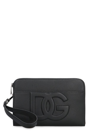 DOLCE & GABBANA Luxurious Grainy Leather Pouch Handbag, 27x19x4 cm