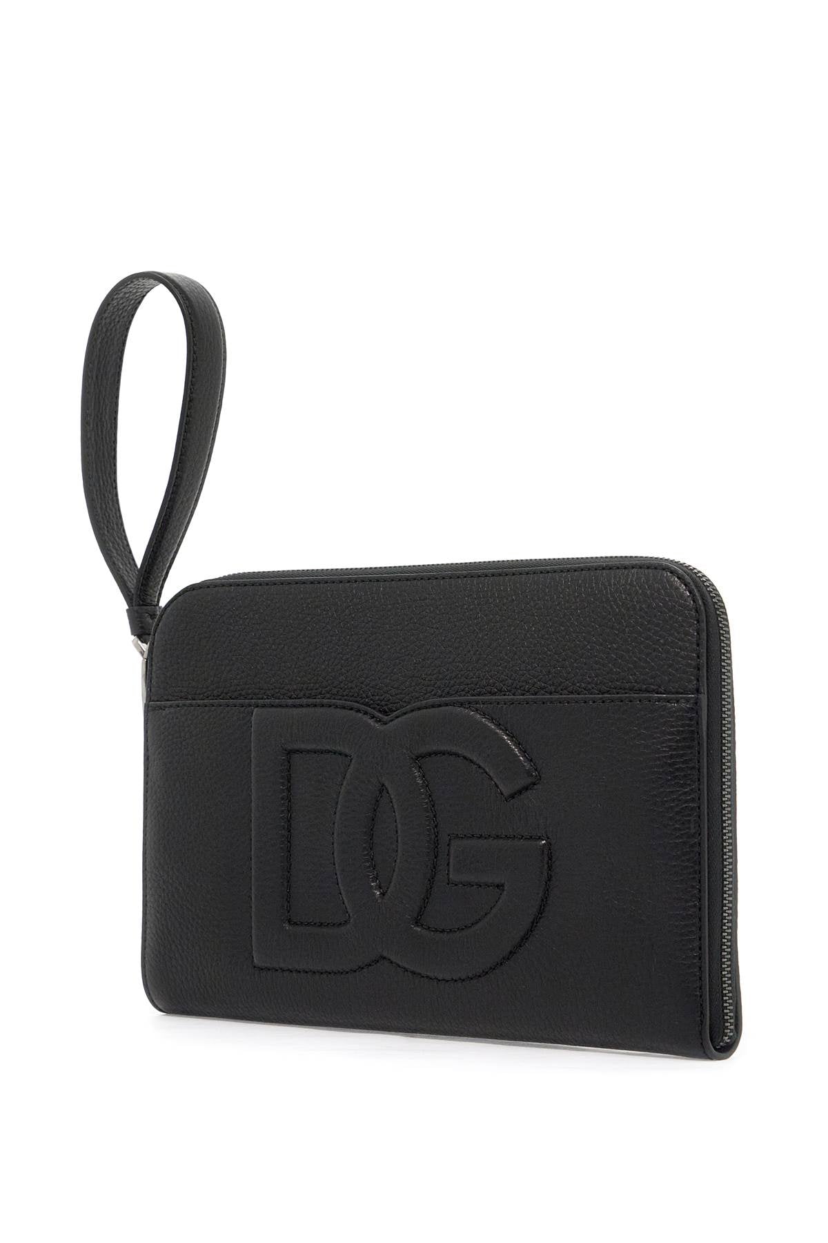 DOLCE & GABBANA Luxurious Grainy Leather Pouch Handbag, 27x19x4 cm