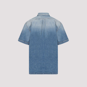 GIVENCHY Men's Blue Denim Shirt with Front Pocket and Contrasting Color Stitching