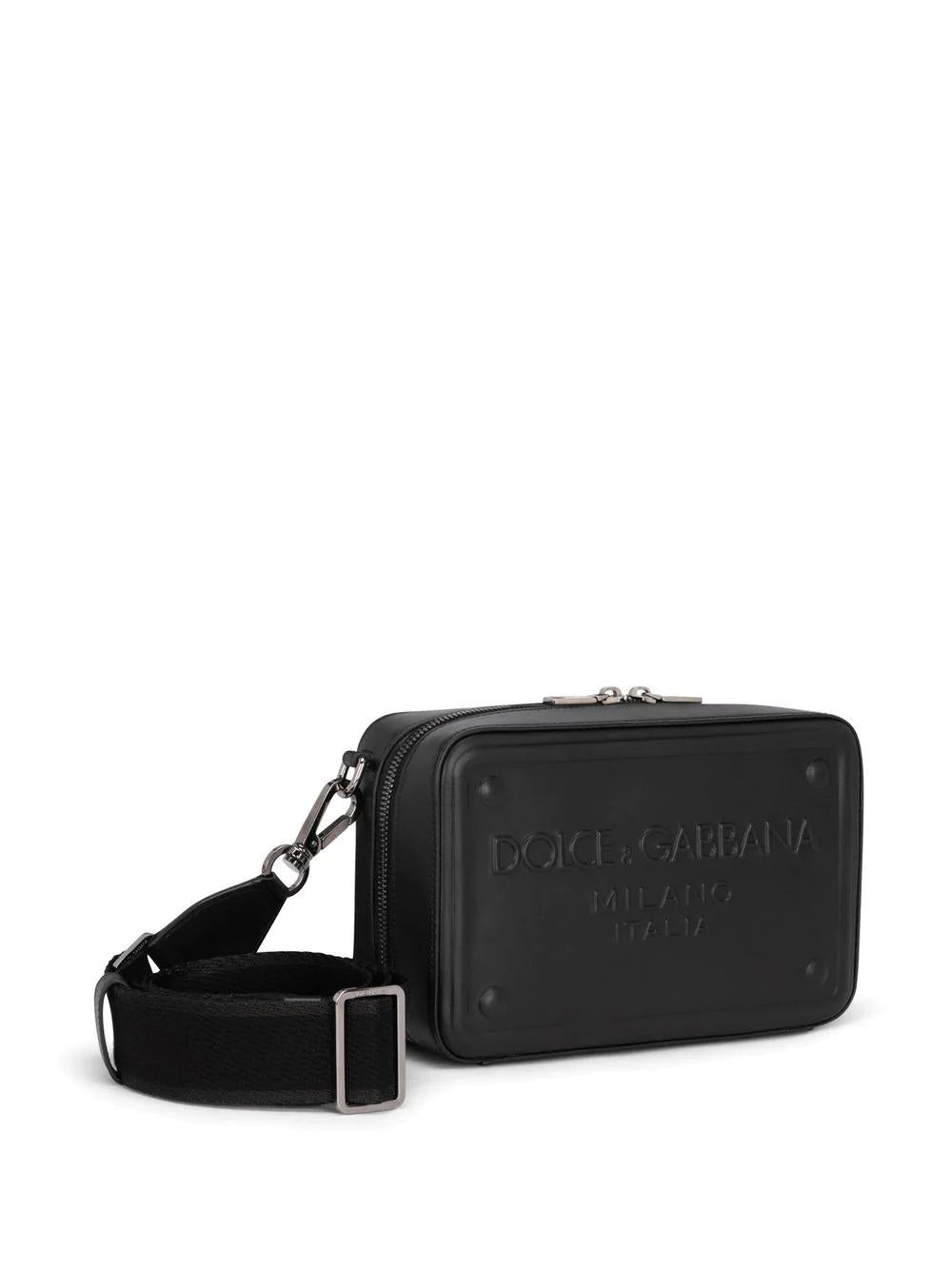 Men's Leather Boxy Crossbody Handbag in Black by a Leading Fashion Designer