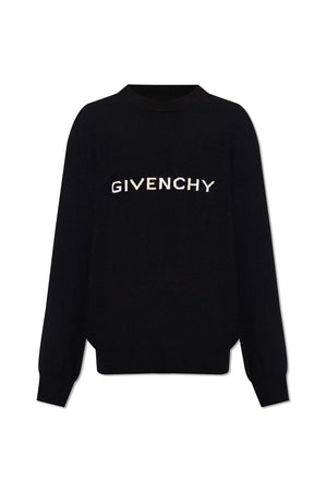 GIVENCHY Men's Crew-Neck Sweater with Contrasting Color Logo and Ribbed Knit Edges - Black