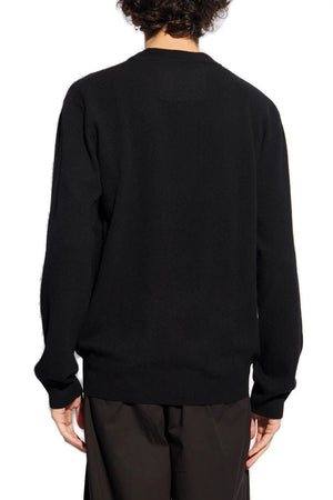 GIVENCHY Men's Crew-Neck Sweater with Contrasting Color Logo and Ribbed Knit Edges - Black