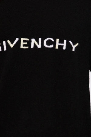 GIVENCHY Men's Crew-Neck Sweater with Contrasting Color Logo and Ribbed Knit Edges - Black