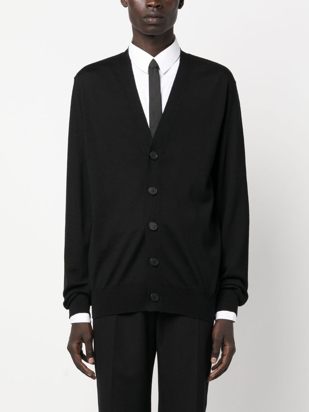 GIVENCHY Men's Black Wool Intarsia-Knit Cardigan