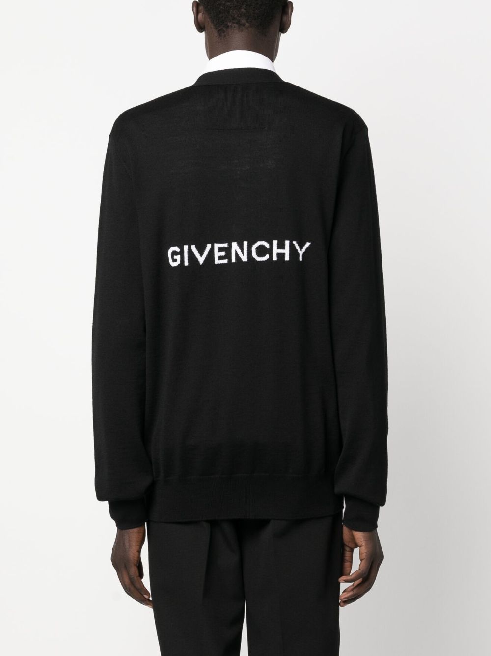 GIVENCHY Men's Black Wool Intarsia-Knit Cardigan