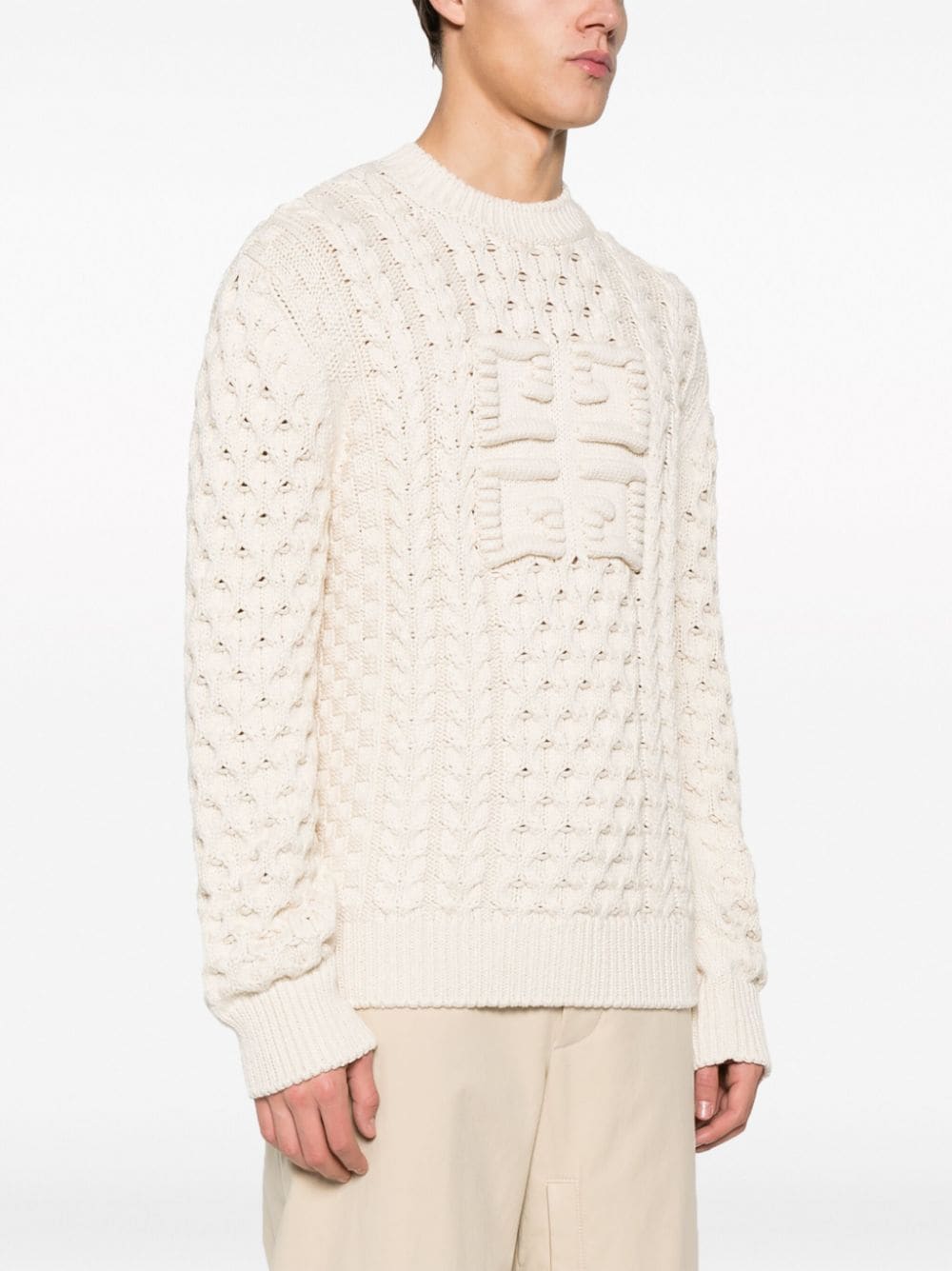 GIVENCHY Beige Intarsia Logo Men's Sweater for SS24