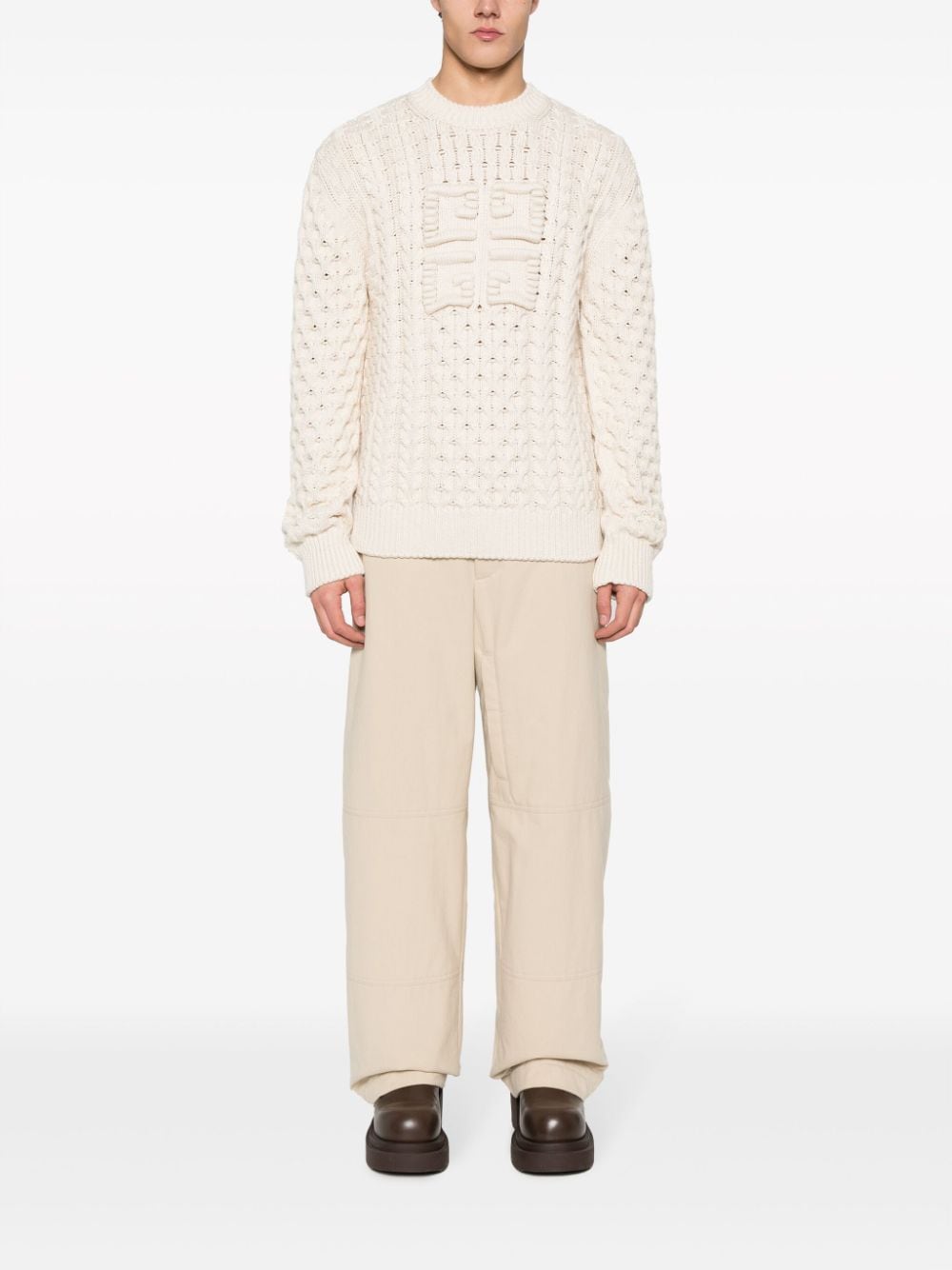 GIVENCHY Ecru Chunky Cable Knit Sweater with Signature 4G Motif