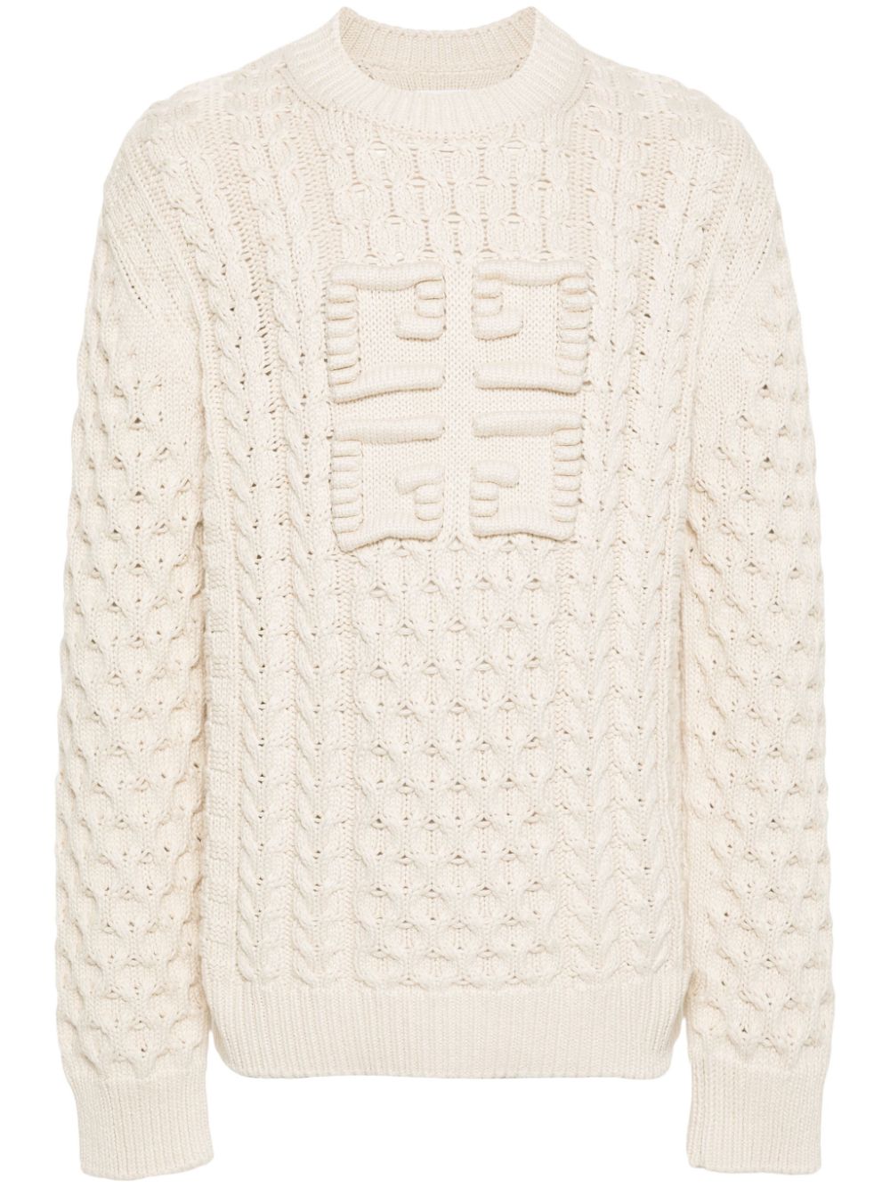 GIVENCHY Ecru Chunky Cable Knit Sweater with Signature 4G Motif