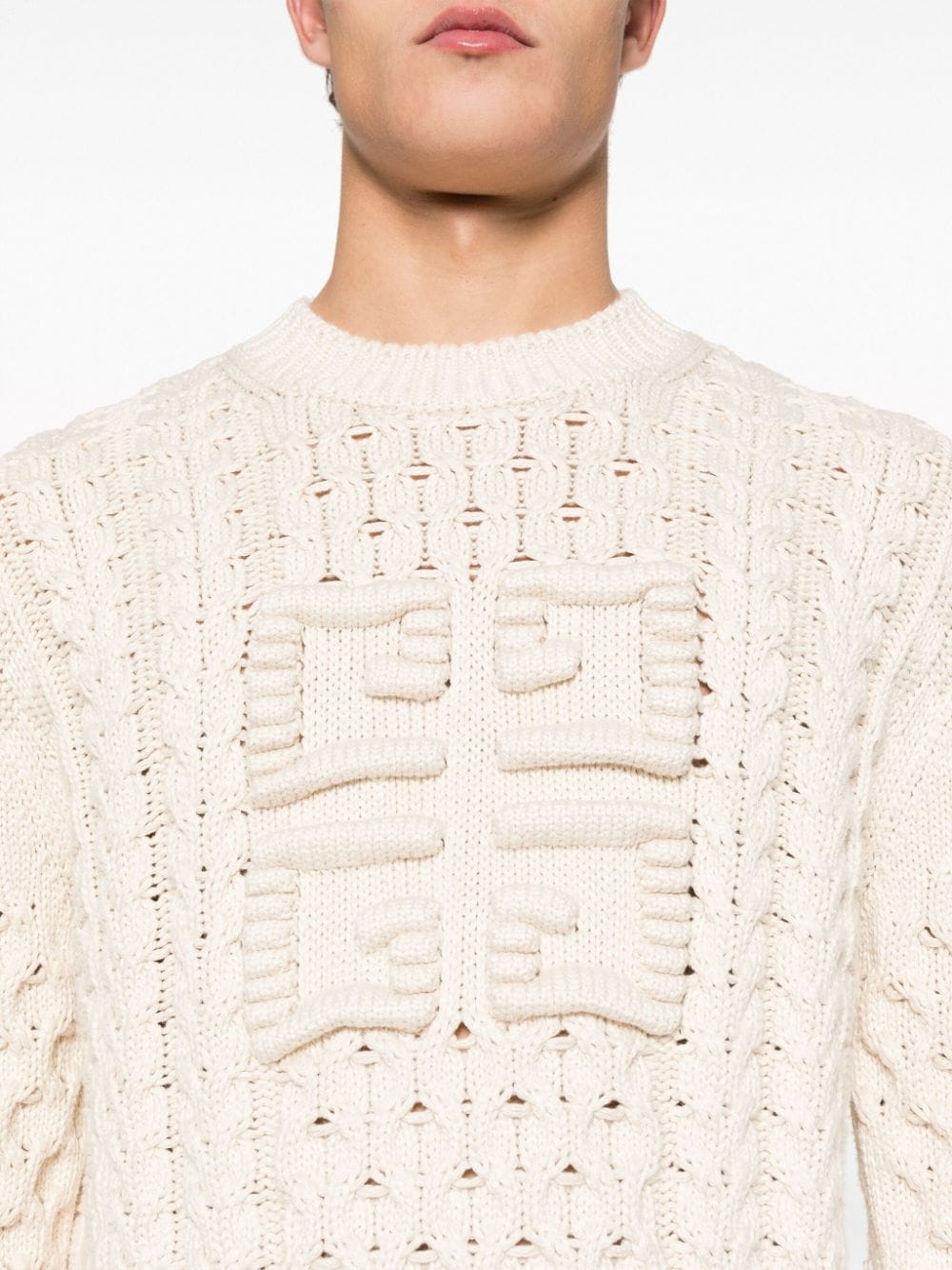 GIVENCHY Ecru Chunky Cable Knit Sweater with Signature 4G Motif