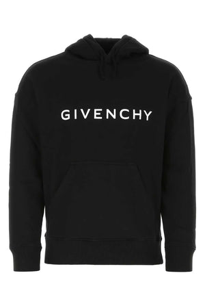 GIVENCHY Black Cotton Logoed Hoodie for Men