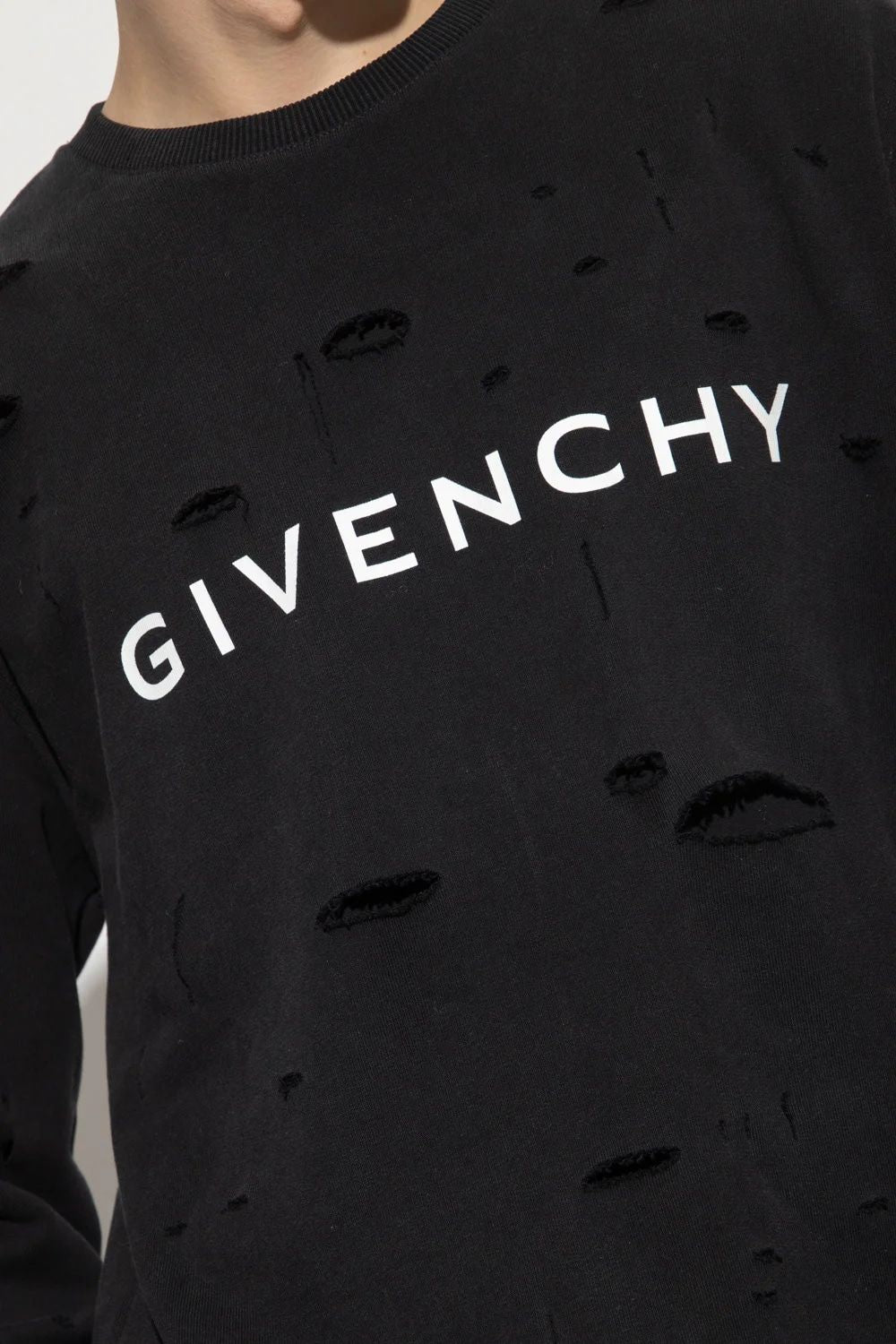 GIVENCHY Men's Distressed Logo Cotton Sweatshirt in Black for FW23