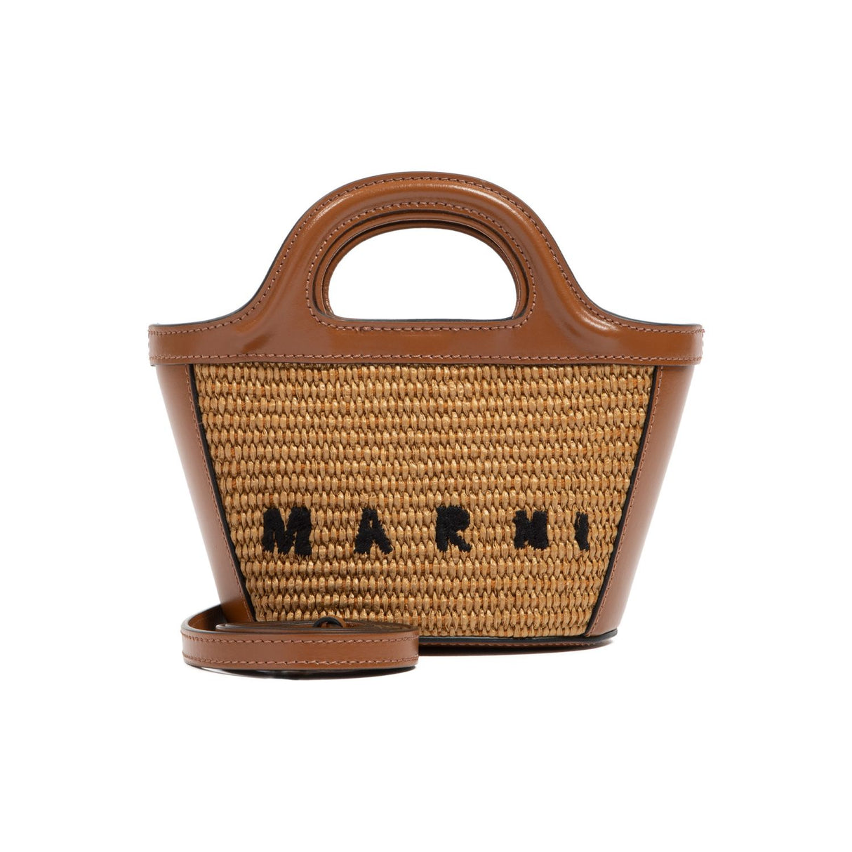 MARNI Tropical-Inspired Bucket Handbag with Raffia Panels and Leather Details