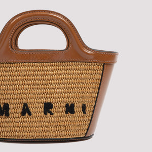 MARNI Tropical-Inspired Bucket Handbag with Raffia Panels and Leather Details