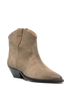 ISABEL MARANT Dove Grey Suede Ankle Boots - Women's Almond Toe Slip-On Style with Low Heel