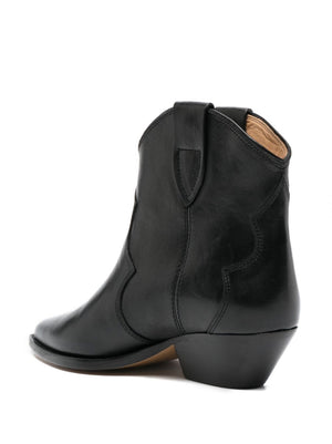 ISABEL MARANT Black Leather Pointed-Toe Ankle Boots for Women
