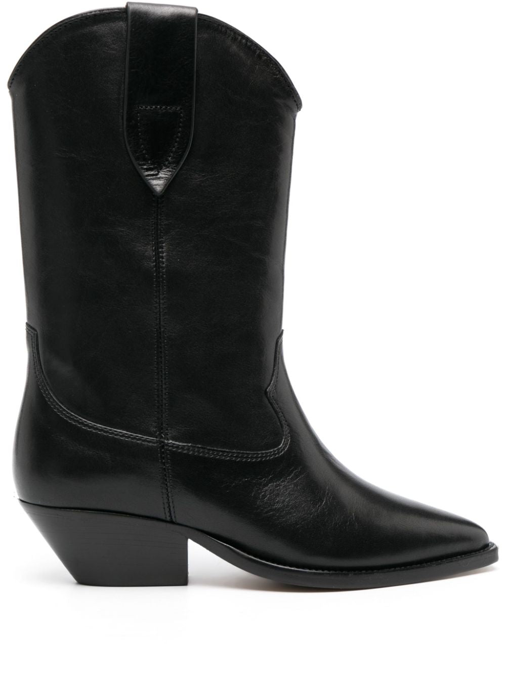 Women's Black Leather Block-Heel Boots