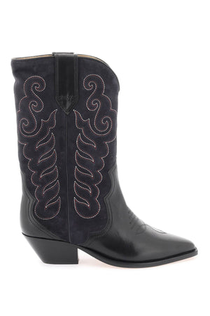 ISABEL MARANT BICOLOUR SUEDE & LEATHER BOOTS WITH WESTERN-INSPIRED EMBROIDERY