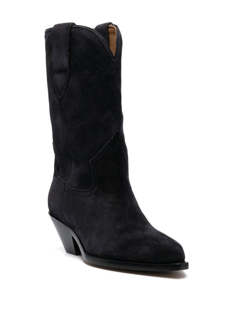 ISABEL MARANT Black Suede Western-Style Women's Boots in FW23