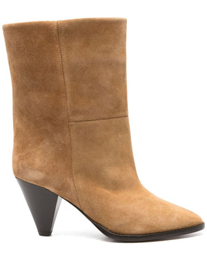 ISABEL MARANT Chic Camel Suede Slip-On Boots with Mid Cone Heel