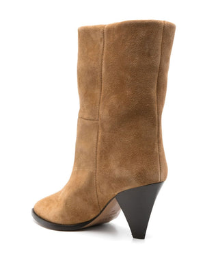 ISABEL MARANT Chic Camel Suede Slip-On Boots with Mid Cone Heel