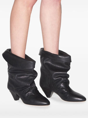 ISABEL MARANT Sleek Black Leather Pointed Ankle Boots