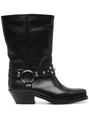 ISABEL MARANT Elegant Square Toe Leather Boots with Stud Detail