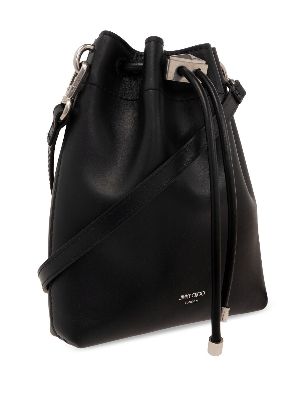 JIMMY CHOO Elegant Mini Bucket Bag in Metallic Black Leather