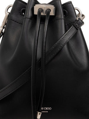 JIMMY CHOO Elegant Mini Bucket Bag in Metallic Black Leather