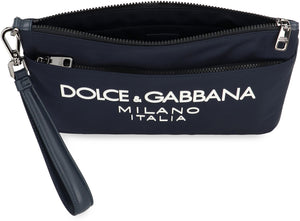 DOLCE & GABBANA Men's Blue Nylon and Leather Clutch - SS24 Collection