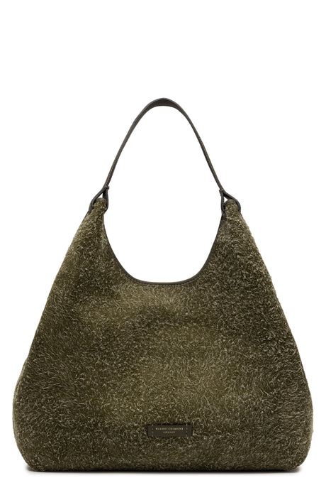 GIANNI CHIARINI Mini Suede Handbag with Dual Handles and Removable Clutch