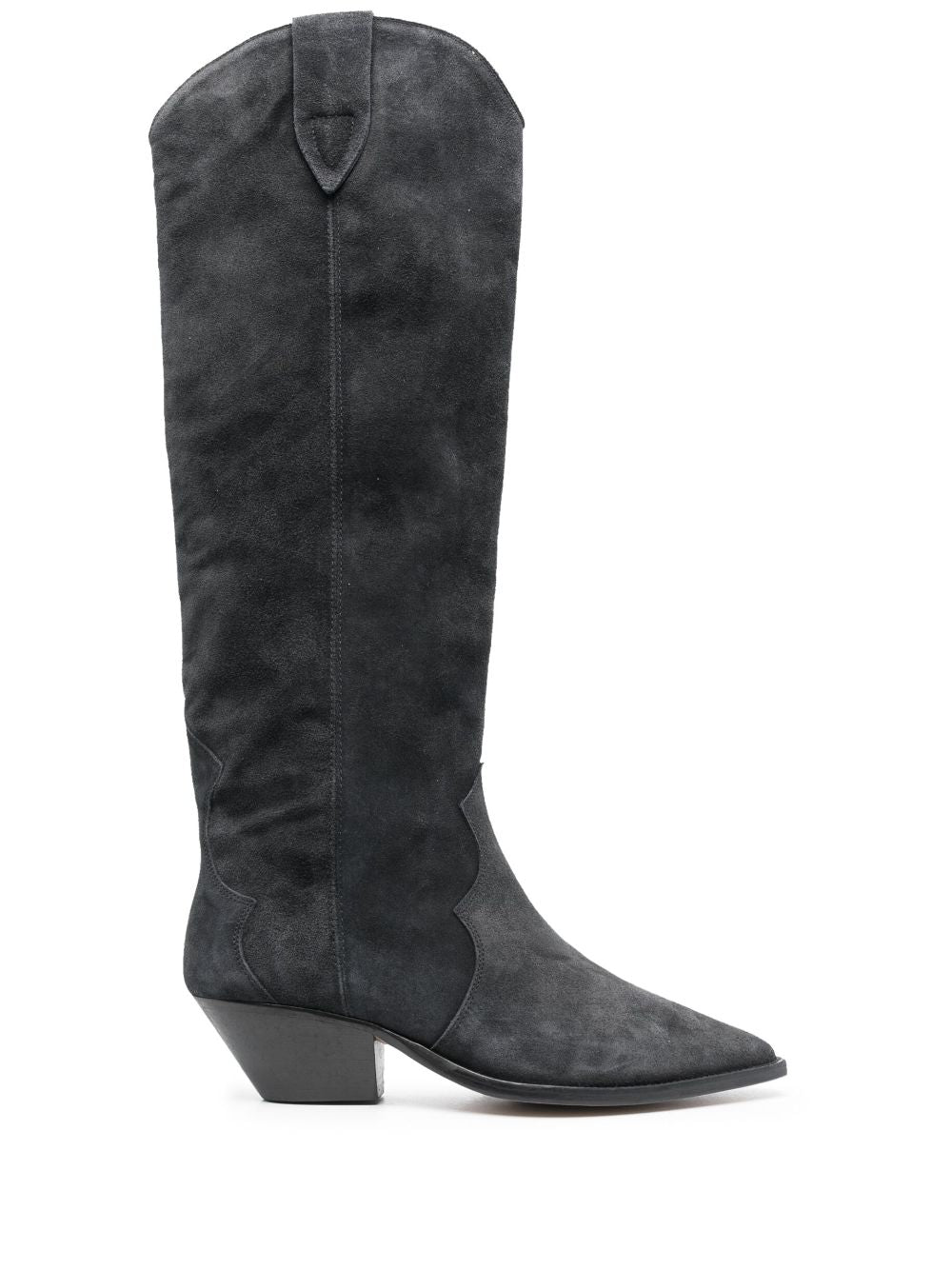 ISABEL MARANT Black Suede Knee-High Boots with Mid Sculpted Heel for Women