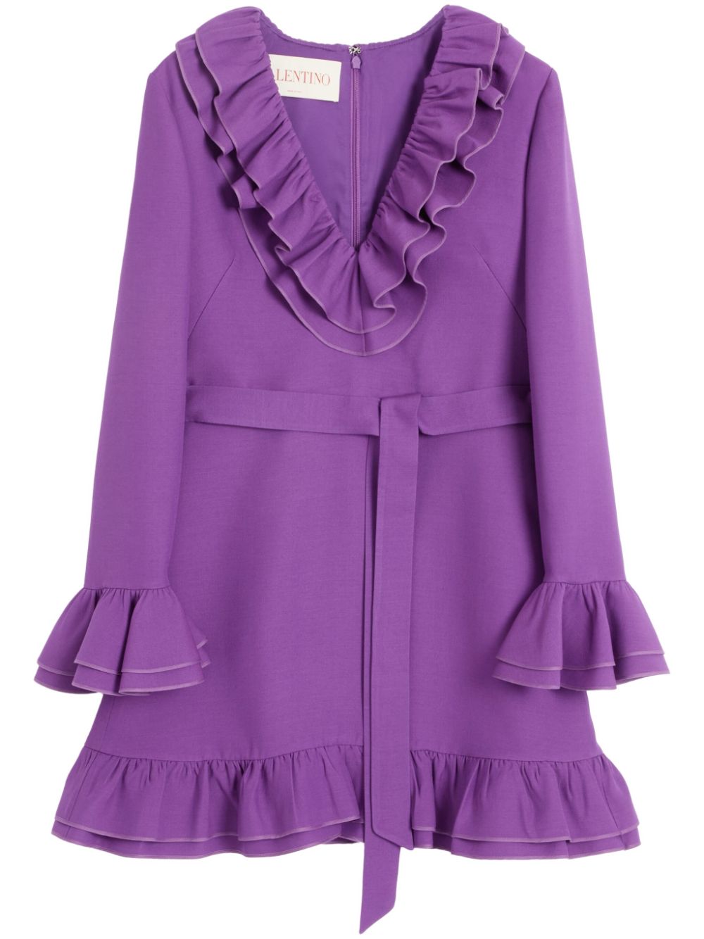 VALENTINO Ruffled Mini Dress with Tie Front Detail