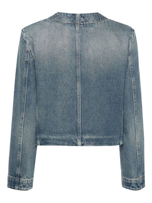 Clear Blue Washed Cotton Denim Jacket with 4G Motif Detail for Women