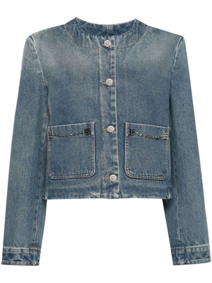 Indigo Blue Denim Jacket with Contrasting Stitching and Signature 4G Motif Detailing for Women