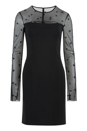 女性用黒長袖ドレス（フロントカットアウトのディテールと4Gロゴ装飾）- SS23