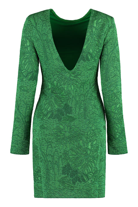 綠色花卉緞織針織連身裙 - FW23