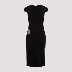 GIVENCHY Black Crepe Dress with Tulle Inserts and Front Slit Hem